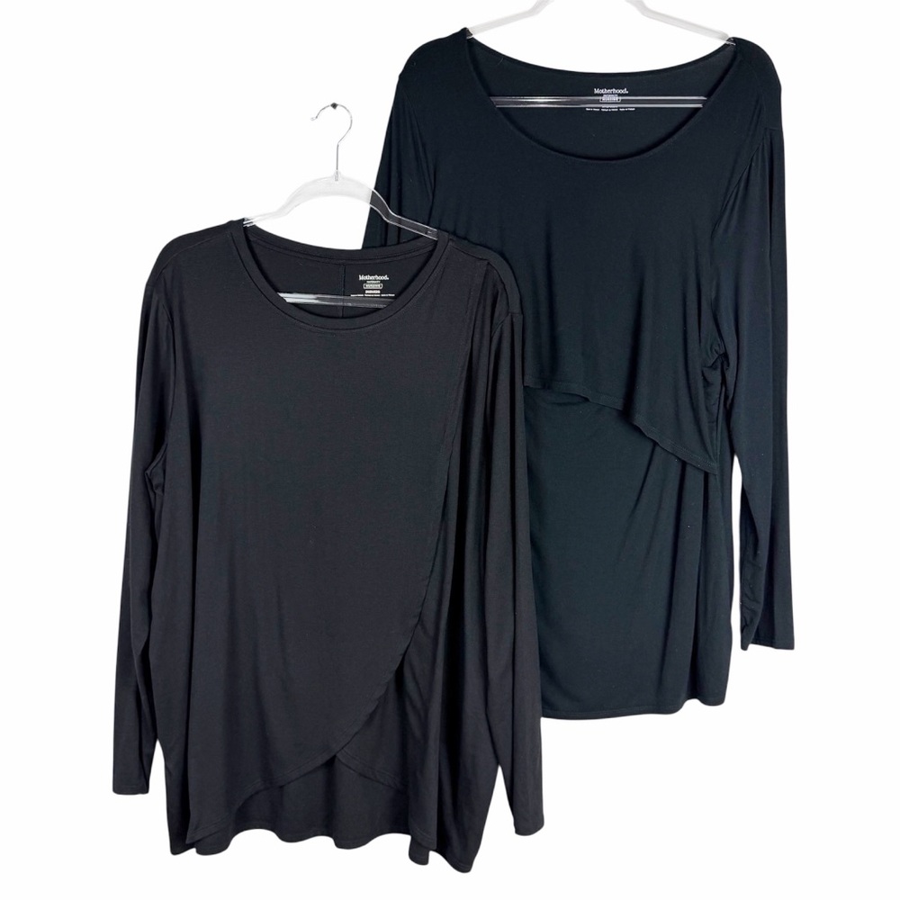 Motherhood Maternity Lot of 2 Black Long Sleeve Nursing Shirts Size 2X